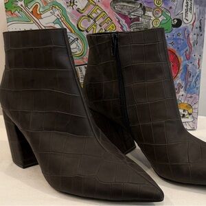 Jeffrey Campbell Croc-Embossed Dark Gray Ankle Booties